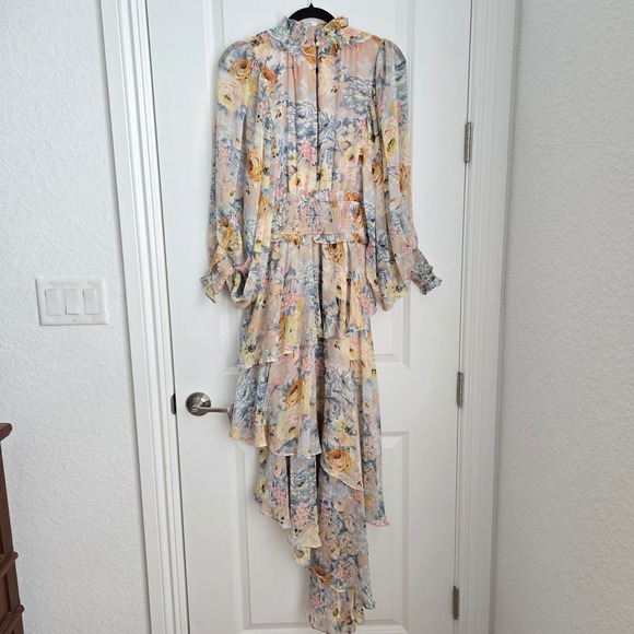Elliatt Astrid Dress Floral Maxi High Neck Smocked Waist Ruffle Asymmetrical NWT - Picture 4 of 10